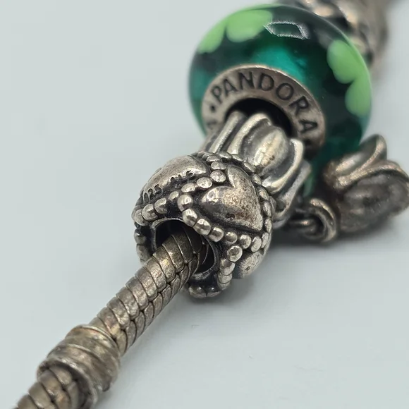 Pandora Silver Bracelet with Green Charm - Picture 7 of 10